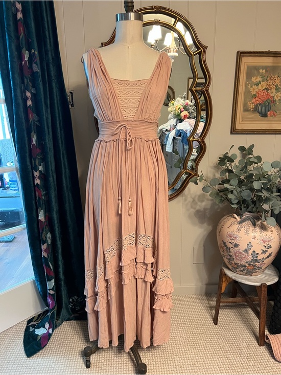 Free People Dresses & Skirts - Free People Dusty Rose Lace-Trim Maxi Dress